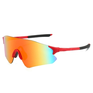 Cycling sunglasses with red frame and gradient mirror lens for outdoor sports protection