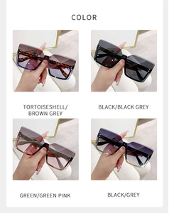 Collection of oversized rimless sunglasses in tortoiseshell, black and green color options