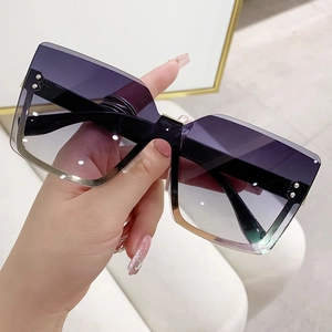 Oversized Square Sunglasses For Women Rimless Gradient Lens UV400 Protection Fashion Streetwear Frameless Eyewear