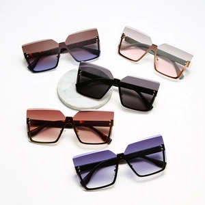 Five pairs of rimless oversized square sunglasses in assorted gradient lens colors