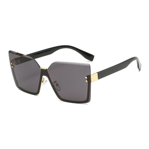 Chic rimless oversized square sunglasses with smoke lenses and sleek gold metal accents