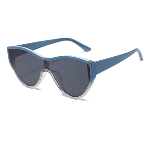 Fashionable oversized one-piece windproof sunglasses in Morandi blue with grey lenses