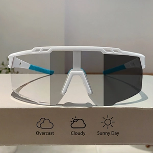 Détail des verres photochromiques passant du clair au foncé sur lunettes de cyclisme