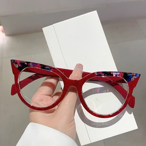 Damen Cat Eye Blaulichtfilter Brille Mode Retro Color Blocking PC Rahmen Optische Brille Klare Gläser Modebrille