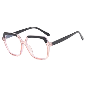 Chic two-tone oversized polygonal glasses frame with pink and black contrast finish