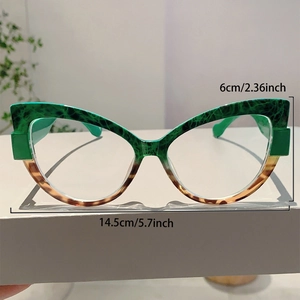 Cat eye glasses frame featuring green marble and tortoiseshell finish, 14.5cm width