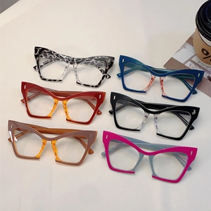 Fashionable oversized cat-eye blue light blocking glasses in six vibrant color options