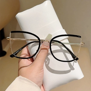Detail view of cat-eye glasses frame with 1070 size specifications on the temple