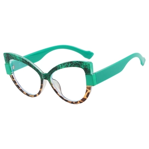 Cat eye glasses with green and tortoiseshell frame design for a retro fashion look