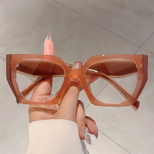 Chic peach amber square anti-blue light glasses with transparent polygon frame for women