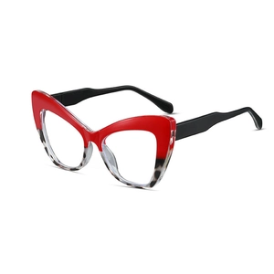 Retro cat-eye blue light blocking glasses with stylish red and tortoiseshell frame design