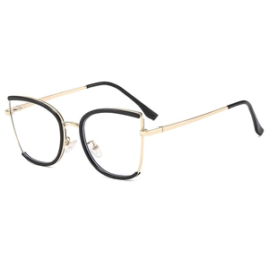 Elegant cat-eye blue light blocking glasses with black and gold mixed metal frame