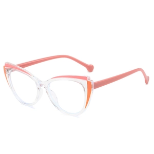 Cat eye blue light blocking glasses with pink and orange color-block transparent frames