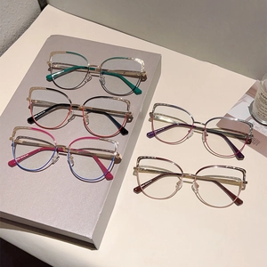 Elegant cat-eye blue light blocking glasses with gold metal frames in five stylish colors