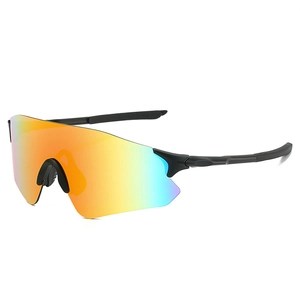 Outdoor cycling sunglasses with polarized orange-blue gradient lenses and black matte frame