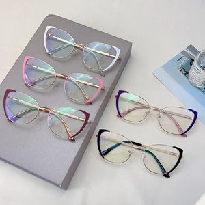 Cat-eye metal glasses frames in five colors with anti-blue light coating and gold temples