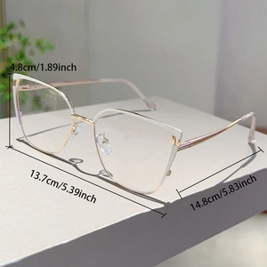 Cat eye glasses frame dimensions showing frame height and width in centimeters and inches