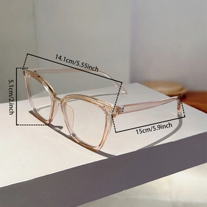 Cat eye blue light glasses frame dimensions of 14.1cm width and 5.1cm height