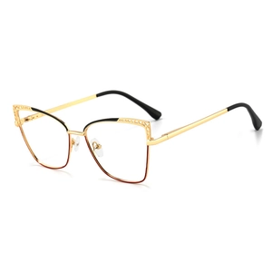 Chic cat-eye blue light blocking glasses with gold metal frame and hollow-out detailing