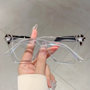 Detail of clear butterfly glasses frame with stylish leopard print accent on the corner