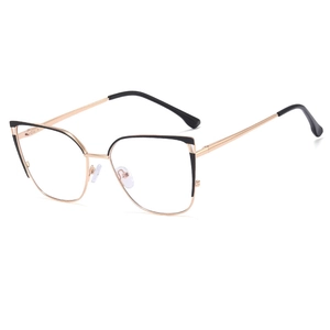 Cat eye blue light blocking glasses with rose gold metal frame and black color contrast