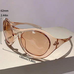 Detaillierte Maße der übergroßen Y2K-Sonnenbrille mit hellpfirsichfarbenem Rahmen