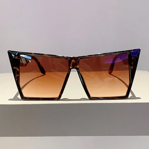 Vue détaillée de lunettes de soleil carrées oversize avec monture écaille et verres dégradés