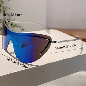 Dimensions détaillées des lunettes de cyclisme sans monture avec verres miroir bleus