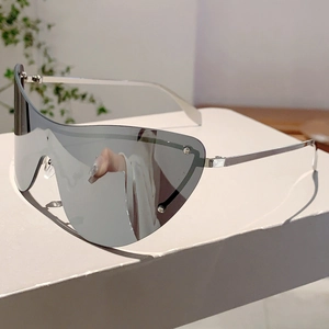 Lunettes De Soleil De Sport Oversized Shield Monobloc Verres PC Monture Métallique Protection UV400 Cyclisme Conduite Futuriste Unisexe
