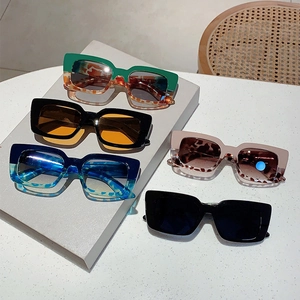 Vintage rectangle sunglasses in five colors featuring trendy color-blocked acetate frames