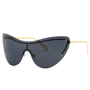Lunettes de soleil bouclier sans monture avec verres gris et branches dorées