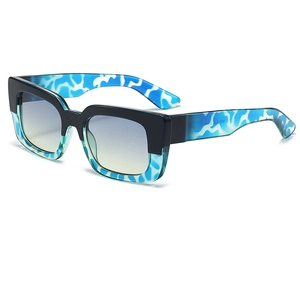 Retro square frame sunglasses featuring a unique black and blue cloud pattern two-tone design