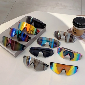 Multi-colored outdoor sports sunglasses with large frameless wrap lenses for cycling