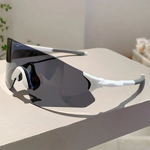 Detail view of white sports frame with dark gray lens and non-slip temple tips