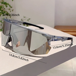Seitenansicht der Oversize Sportsonnenbrille mit verspiegelten Gläsern und Maßen