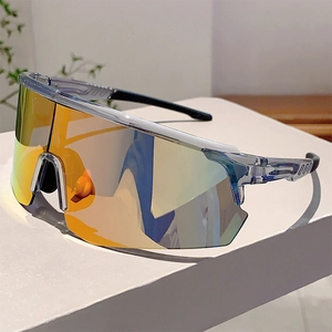 Outdoor-Radsport-Sonnenbrille mit großen farbigen verspiegelten Gläsern und grauem Rahmen