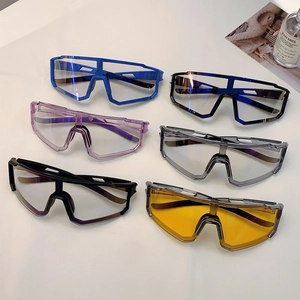 Collection of sports cycling sunglasses in six colors with large protective lenses