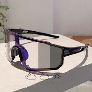 Detail of photochromic sports cycling sunglasses lens showing light sensitivity levels