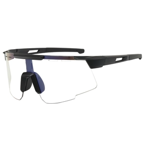 Outdoor cycling sunglasses with matte black frames and large transparent windproof lenses