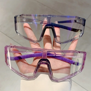 Outdoor cycling photochromic sports sunglasses with purple and blue lenses and clear frames