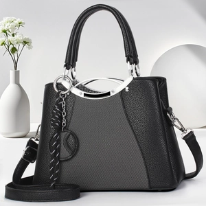 Women Handbag Elegant PU Leather Fabric Patchwork Large Capacity Shoulder Crossbody Bag With Braided Tassel Charm Urban Simple Style