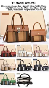 Detail view of stylish striped composite tote bag set with metal ring lock and eight colors