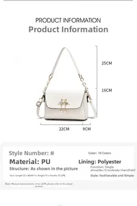 White PU crossbody bag size guide 22x16x9cm with flamingo lock and pearl charm detail