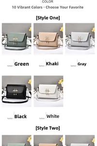 Detailed comparison of flap shoulder bags in green, khaki, grey, black, and white colors