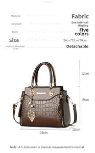 Detailed size chart for brown crocodile pattern tote bag with 24x12x19cm measurements
