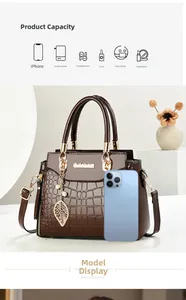 Detail of crocodile pattern tote bag capacity with gold leaf charm and accessories