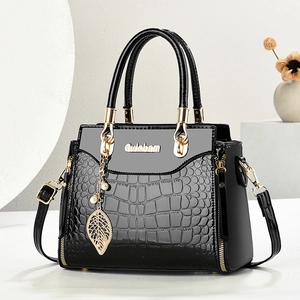 Women Handbag Elegant Crocodile Pattern PU Leather Large Capacity Top Handle Bag With Leaf Artificial Pearl Pendant Shoulder Strap