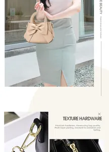 Close-up of gold-plated metal hardware and zip detail on a beige fashion handbag