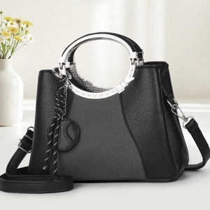 Sac à Main Élégant en Cuir PU pour Femmes Avec Poignée Ronde en Métal Grande Capacité Sac à Bandoulière Multicouche Texture Tissée