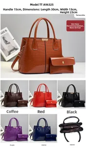 Detail of crocodile embossed faux leather handbag set including a matching envelope pouch